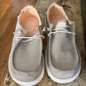 Hey Dude Women's Glittery Silver Flats